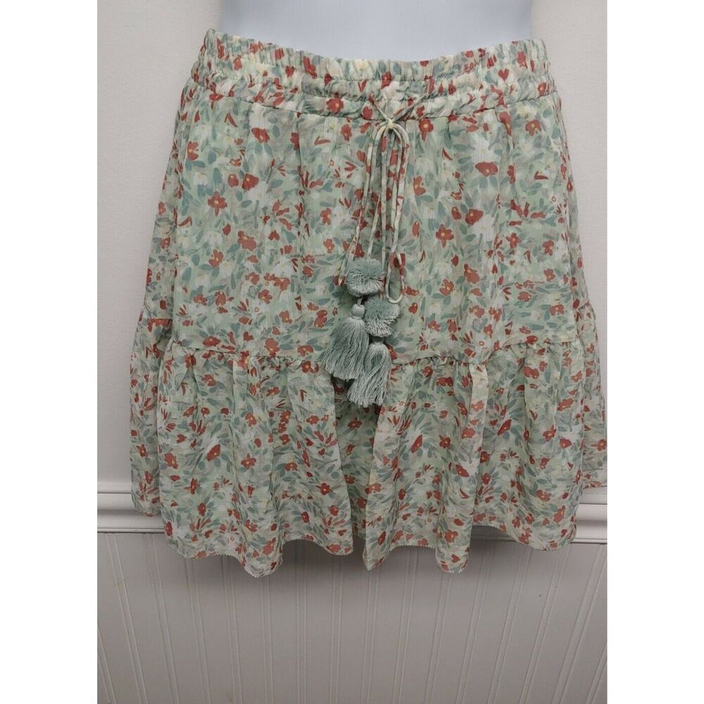 NWT BB Dakota Steve Madden Skirt S Mini Floral Green Elastic Waste Chiffon